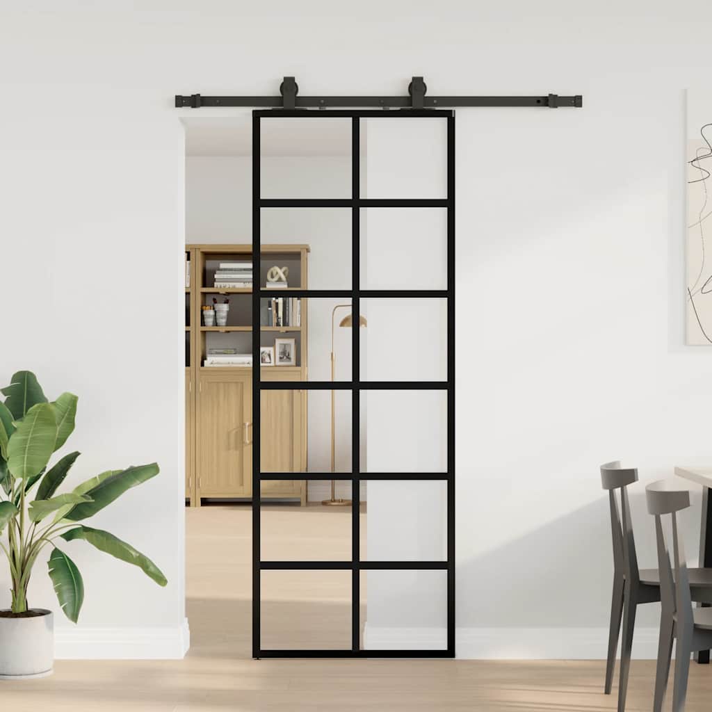 Sliding door with black hardware set 76x205 cm ESG glass 