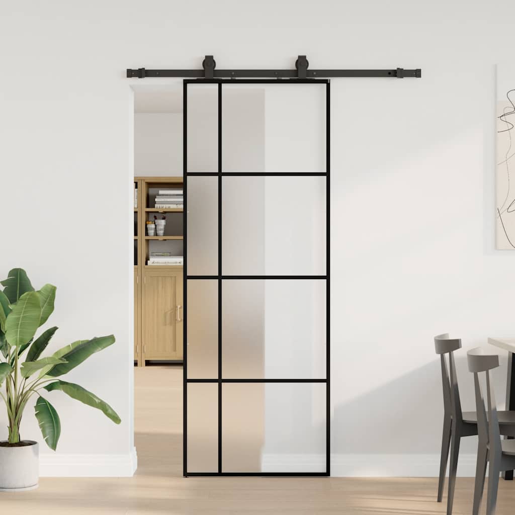 Sliding door with black hardware set 76x205 cm ESG glass 