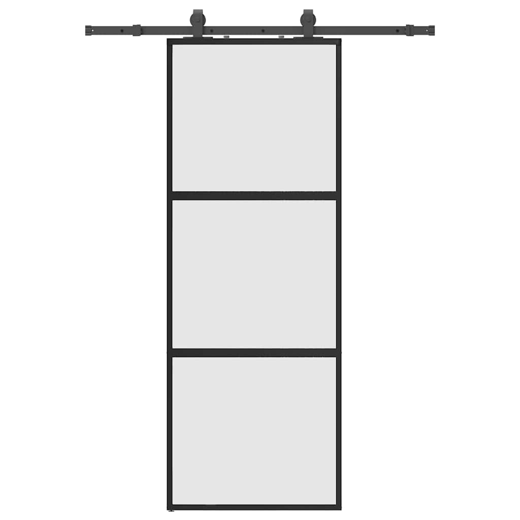 Sliding door with black hardware 76x205 cm tempered glass 