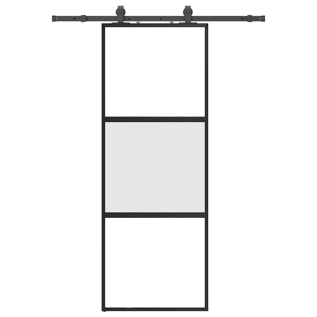 Sliding door with black hardware 76x205 cm tempered glass 