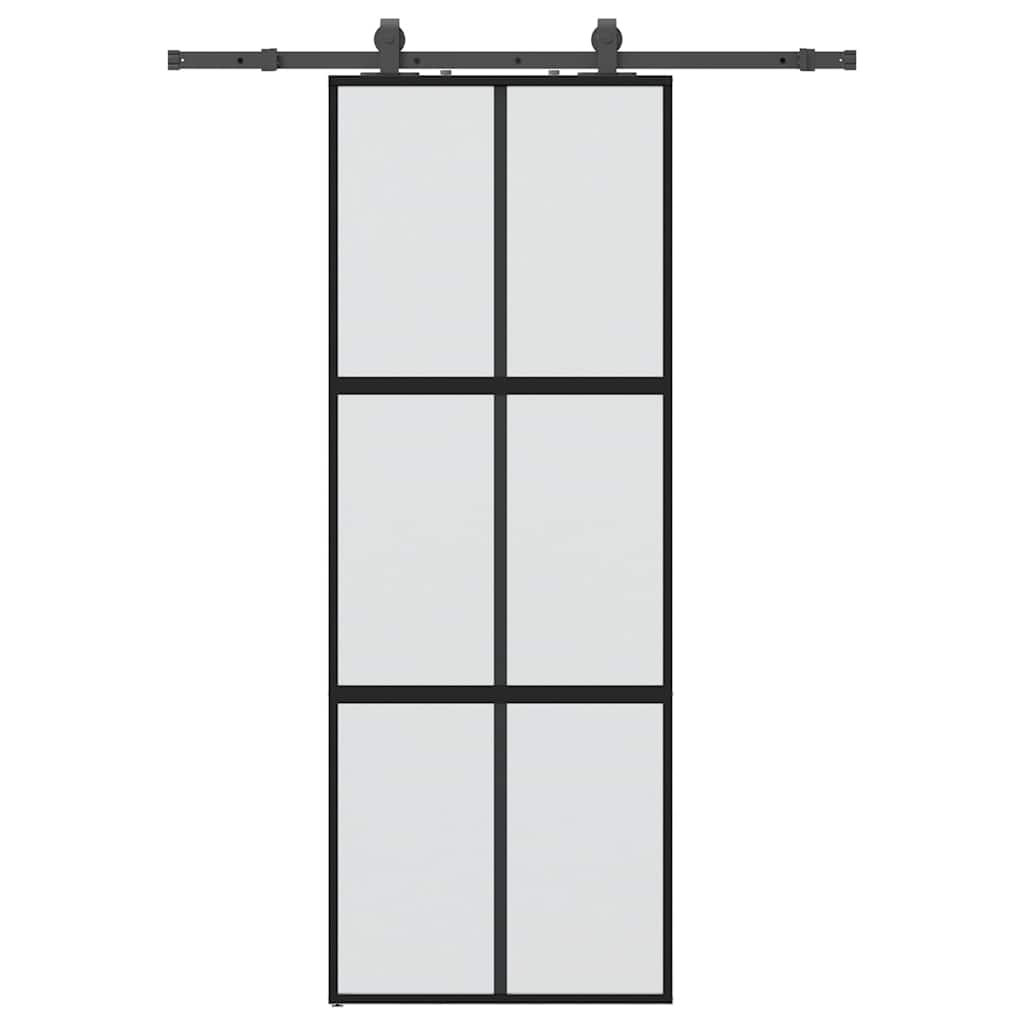 Sliding door with black hardware 76x205 cm tempered glass 