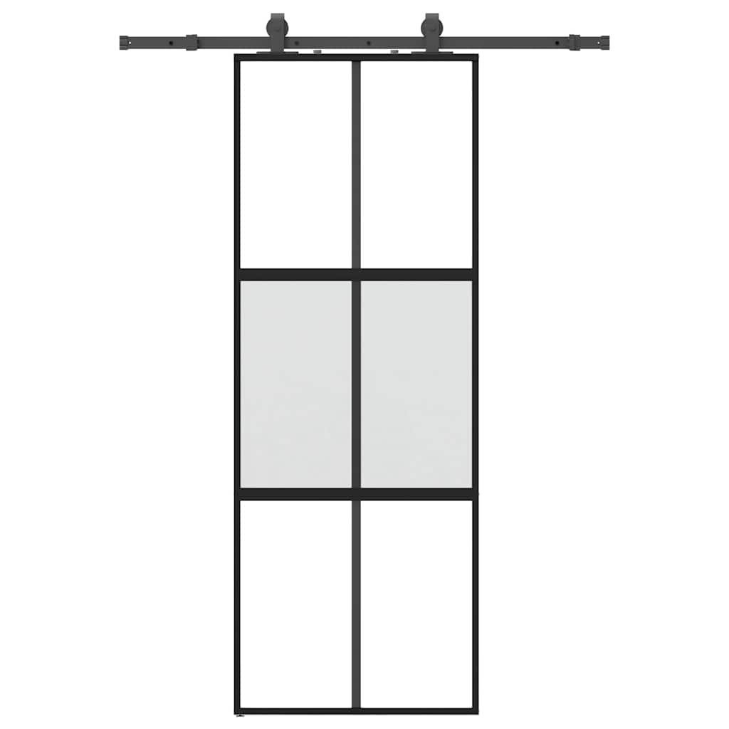 Sliding door with black hardware 76x205 cm tempered glass 