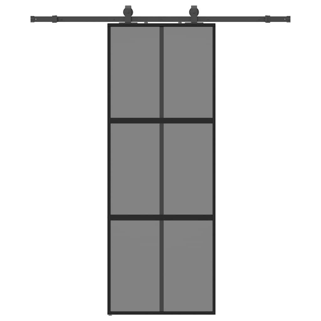 Sliding door with black hardware 76x205 cm tempered glass 