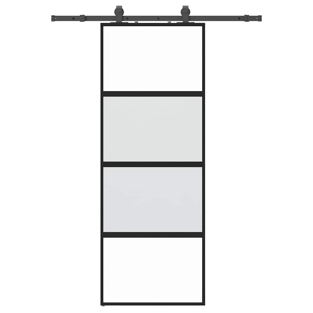 Sliding door with black hardware 76x205 cm tempered glass 
