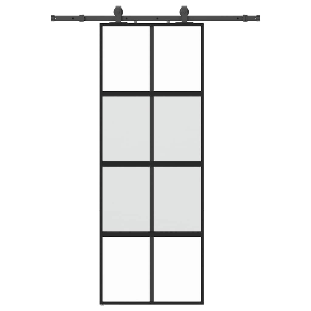Sliding door with black fittings 76x205 cm tempered glass 