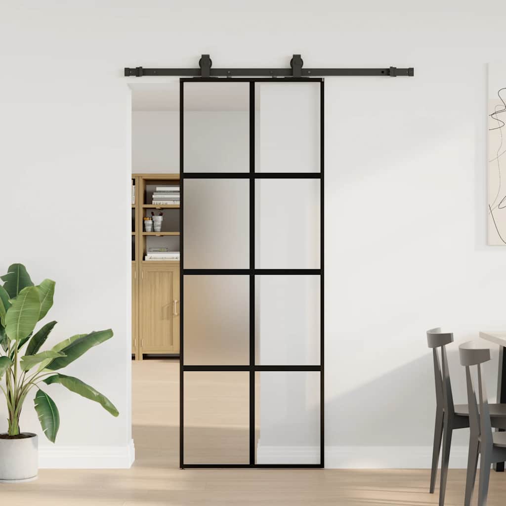 Sliding door with black fittings 76x205 cm tempered glass 