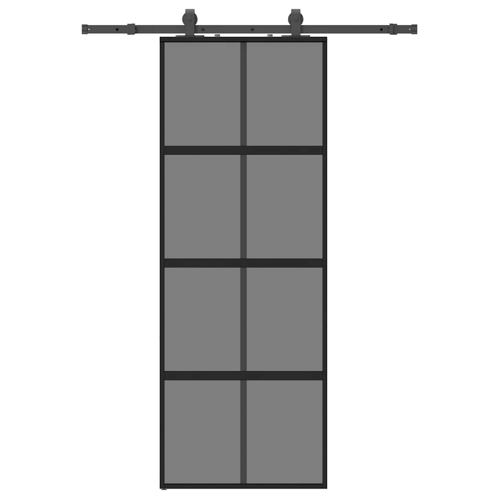 Sliding door with black hardware 76x205 cm tempered glass 