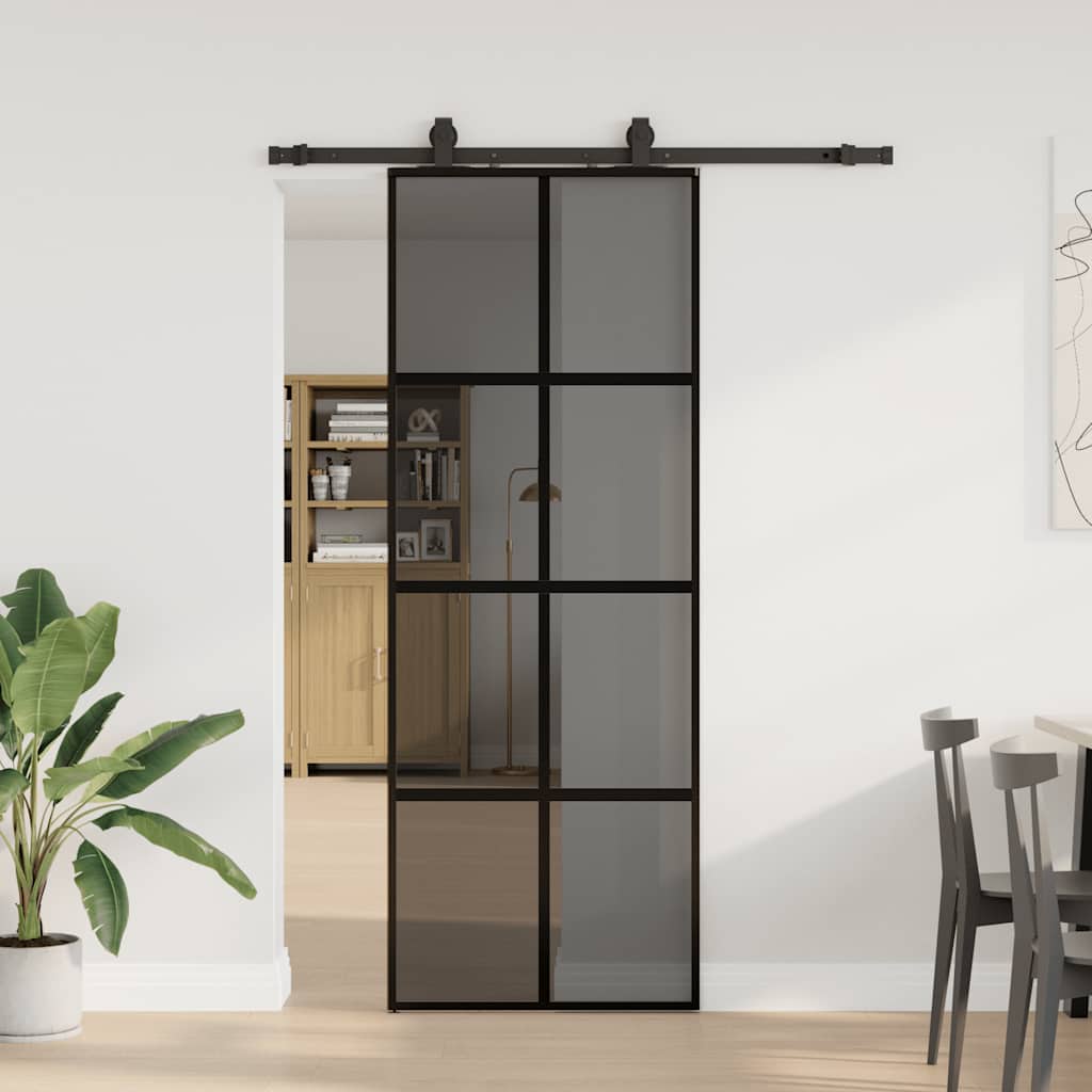Sliding door with black hardware 76x205 cm tempered glass 