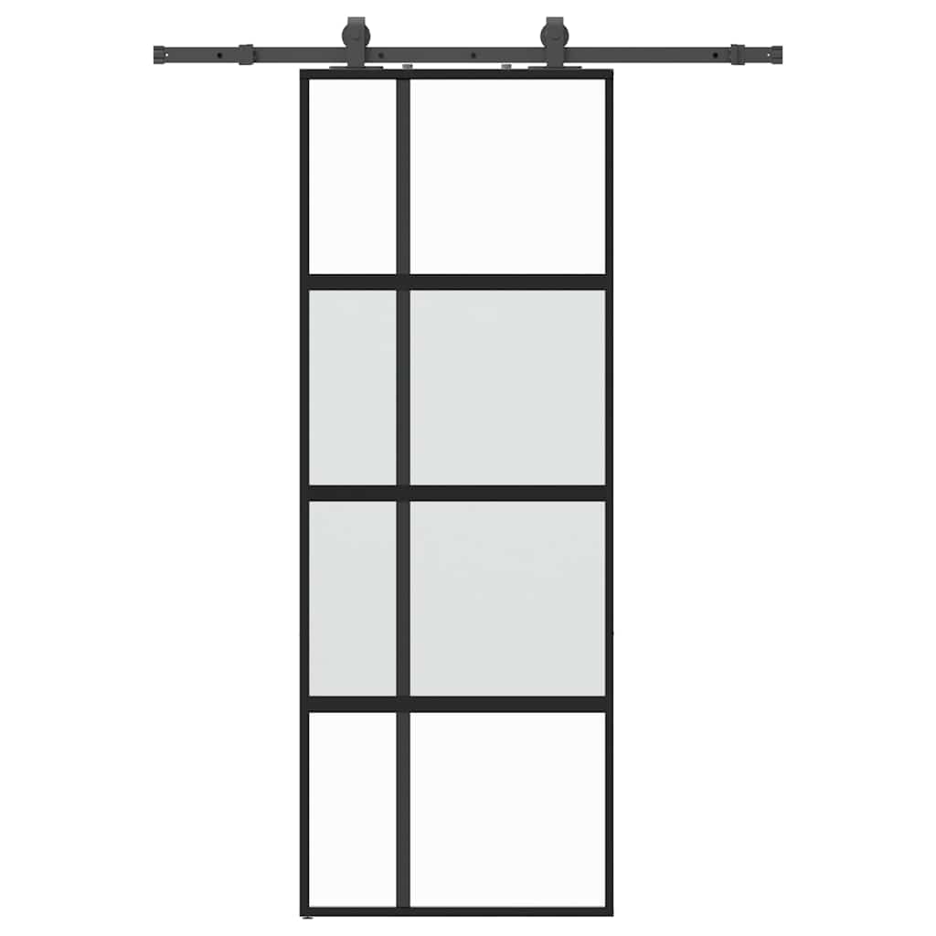 Sliding door with black hardware 76x205 cm tempered glass 