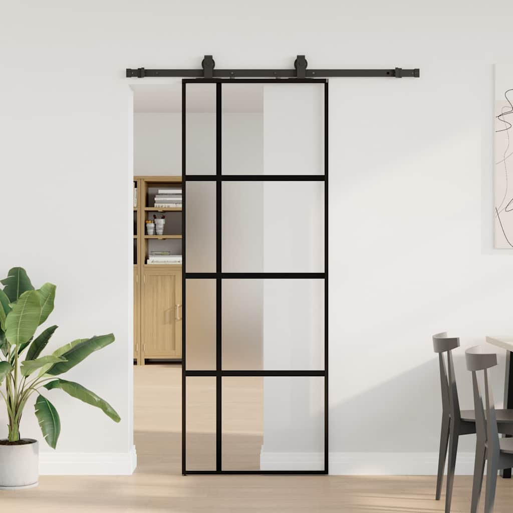 Sliding door with black hardware 76x205 cm tempered glass 
