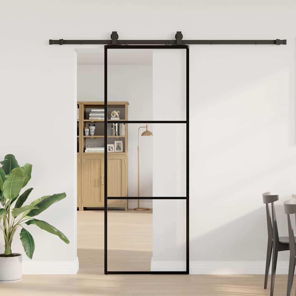 Sliding door with black hardware set 76x205 cm ESG glass 