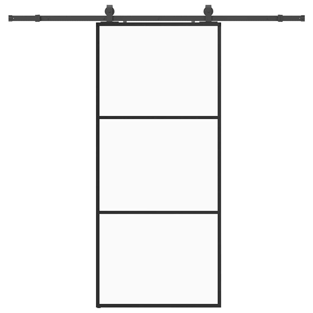 Vetonek Puerta corredera con set herrajes negro 90x205 cm vidrio ESG