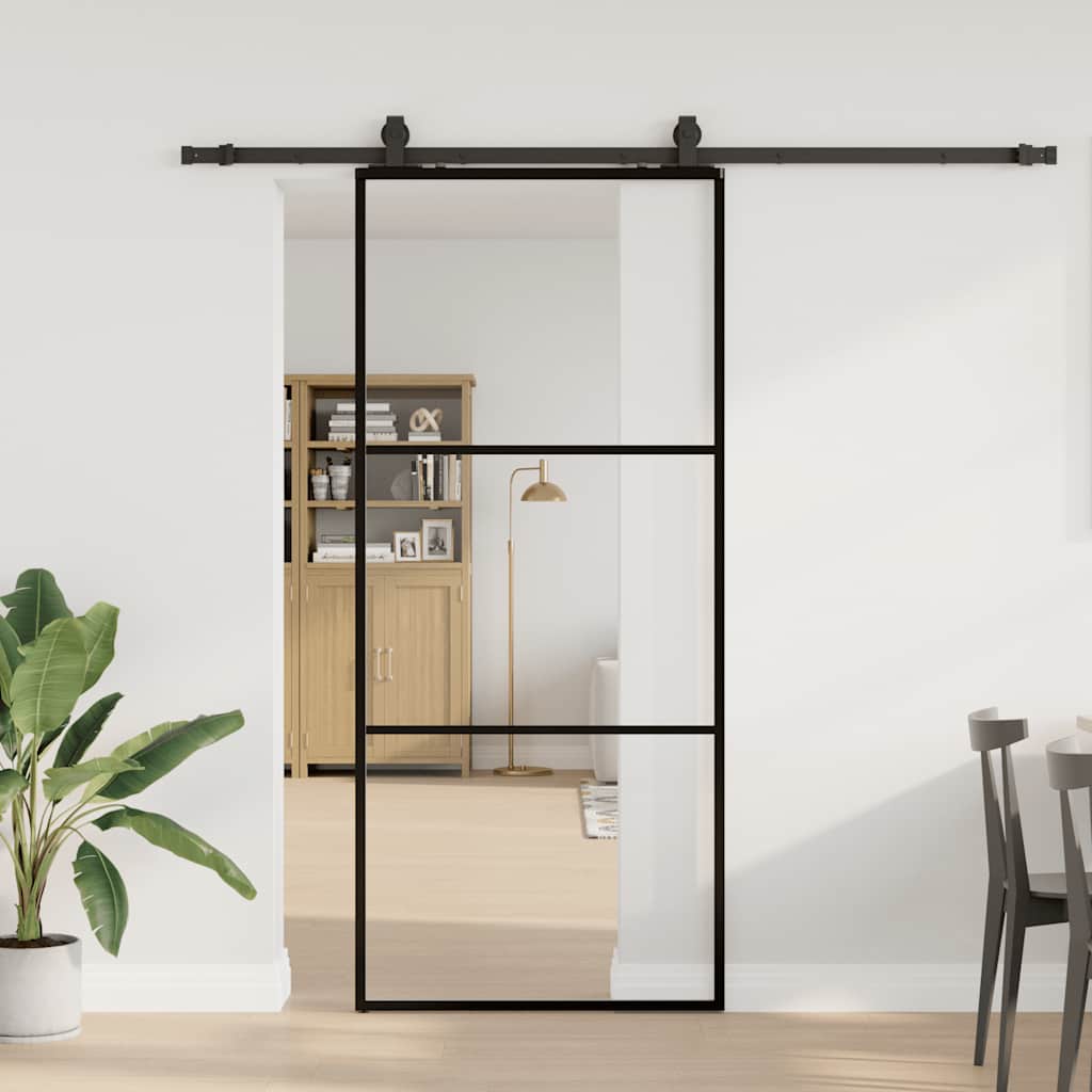 Puerta corredera con set herrajes negro 90x205 cm vidrio esg v5660 Vetonek