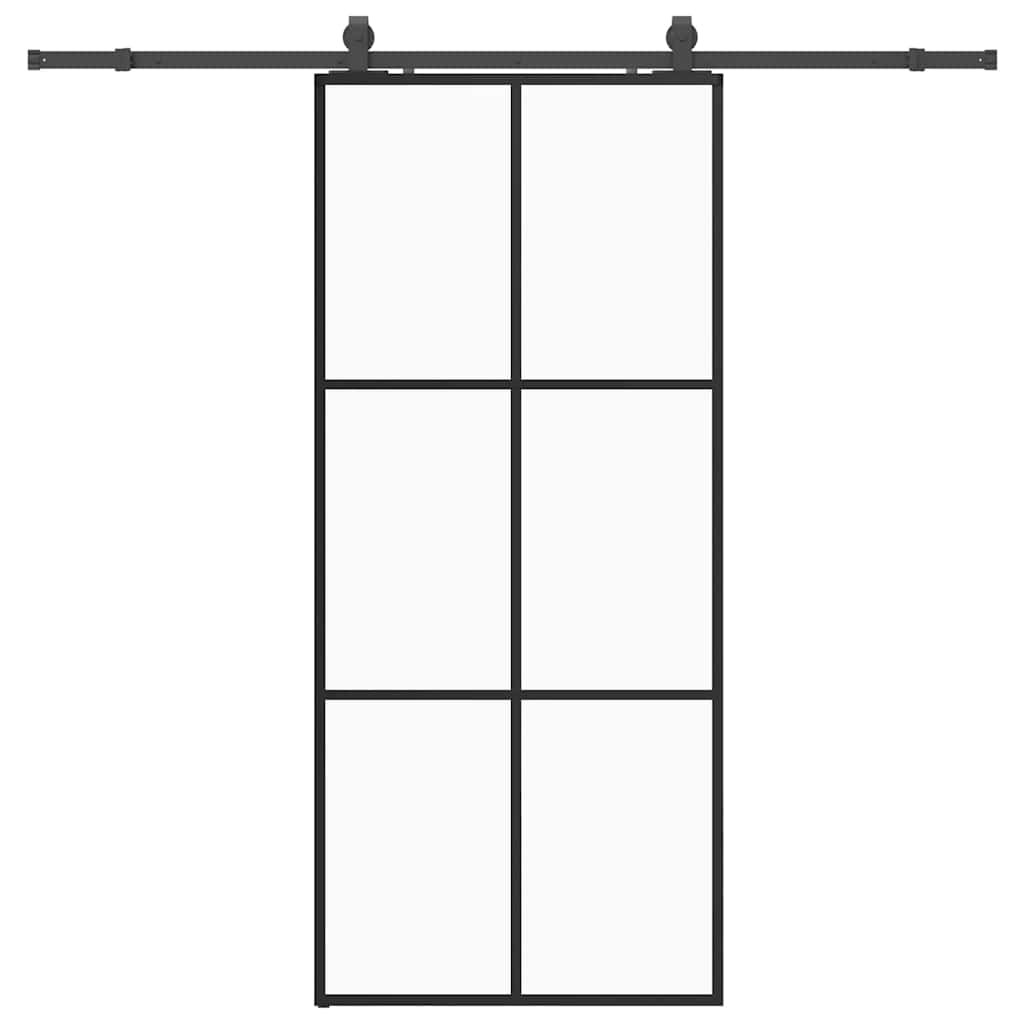 Vetonek Puerta corredera con set herrajes negro 90x205 cm vidrio ESG