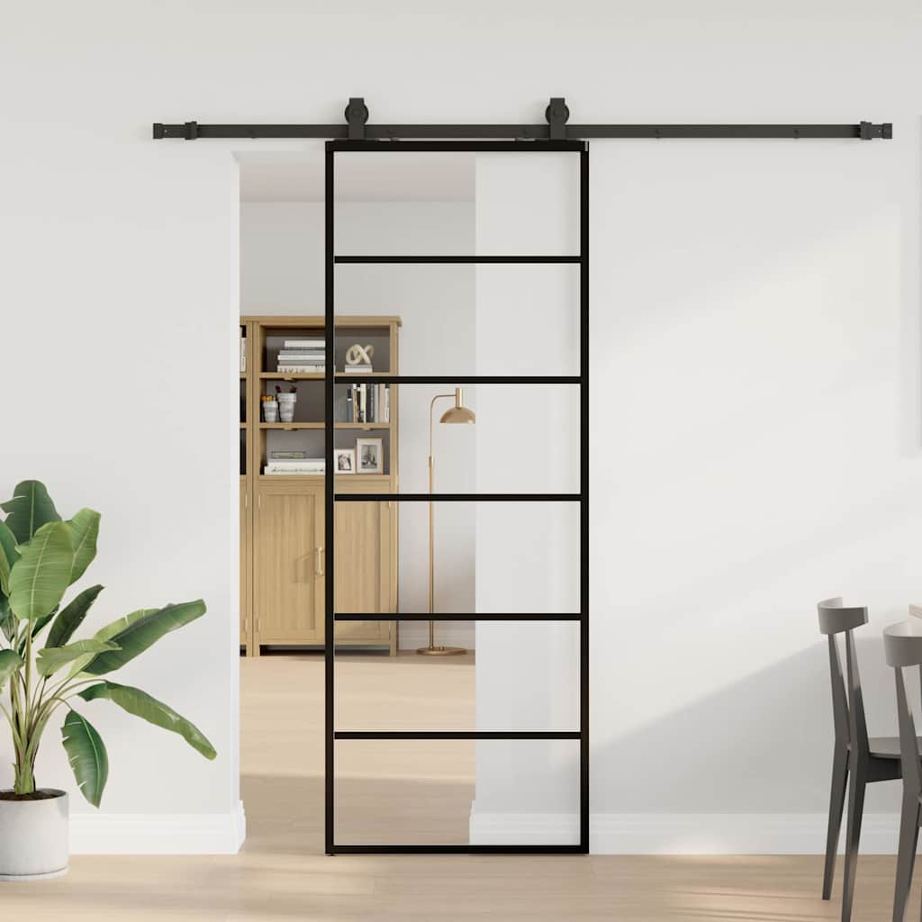 Sliding door with black hardware set 76x205 cm ESG glass 