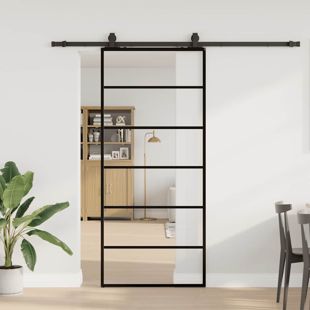 Puerta corredera con set herrajes negro 90x205 cm vidrio esg v5721 Vetonek