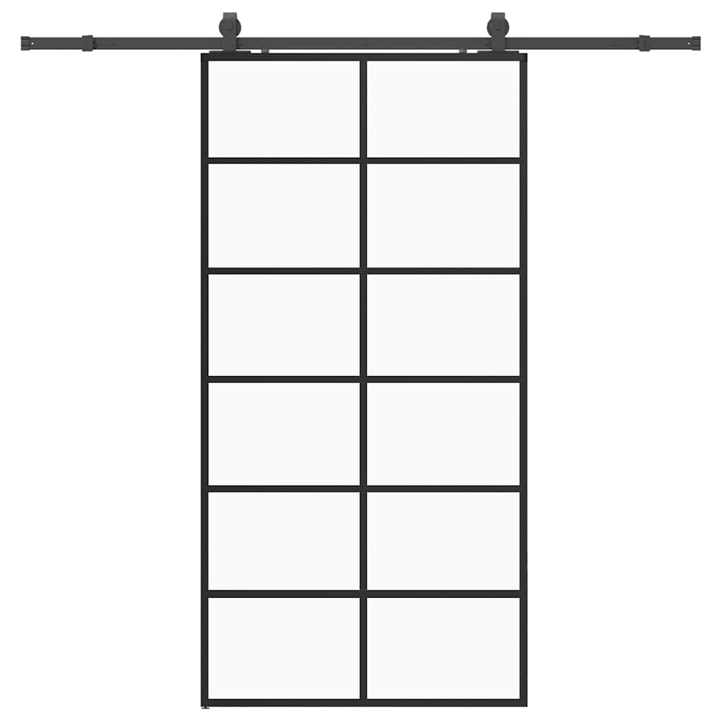 Puerta corredera con set herrajes negro 90x205 cm vidrio ESG