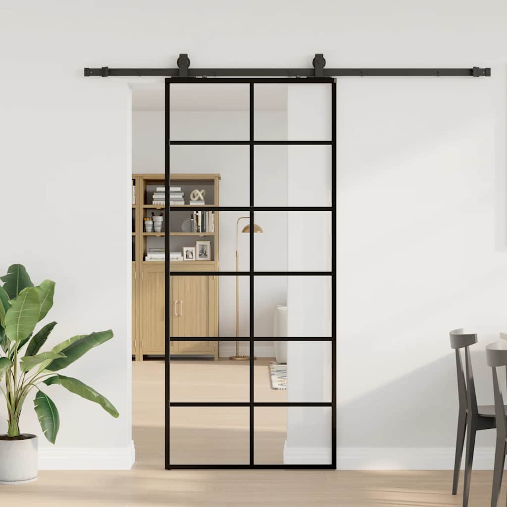 Puerta corredera con set herrajes negro 90x205 cm vidrio esg v5752 Vetonek