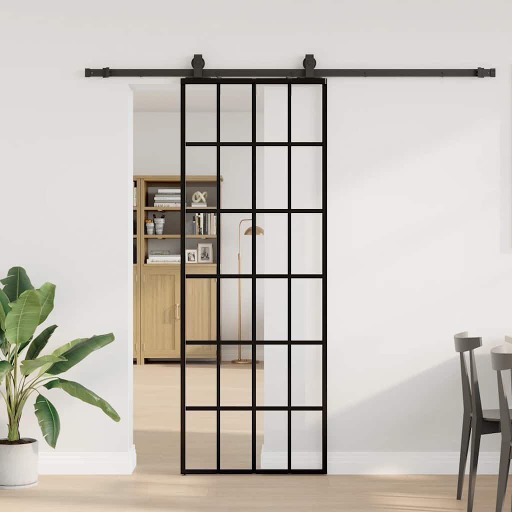 Puerta corredera con juego herrajes negro 76x205 cm ESG vidrio