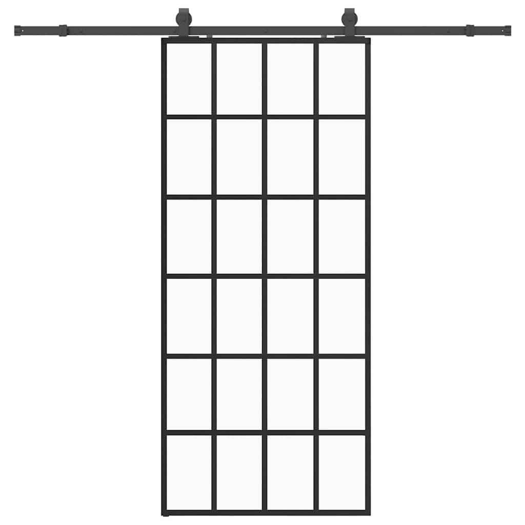 Vetonek Puerta corredera con set herrajes negro 90x205 cm vidrio ESG