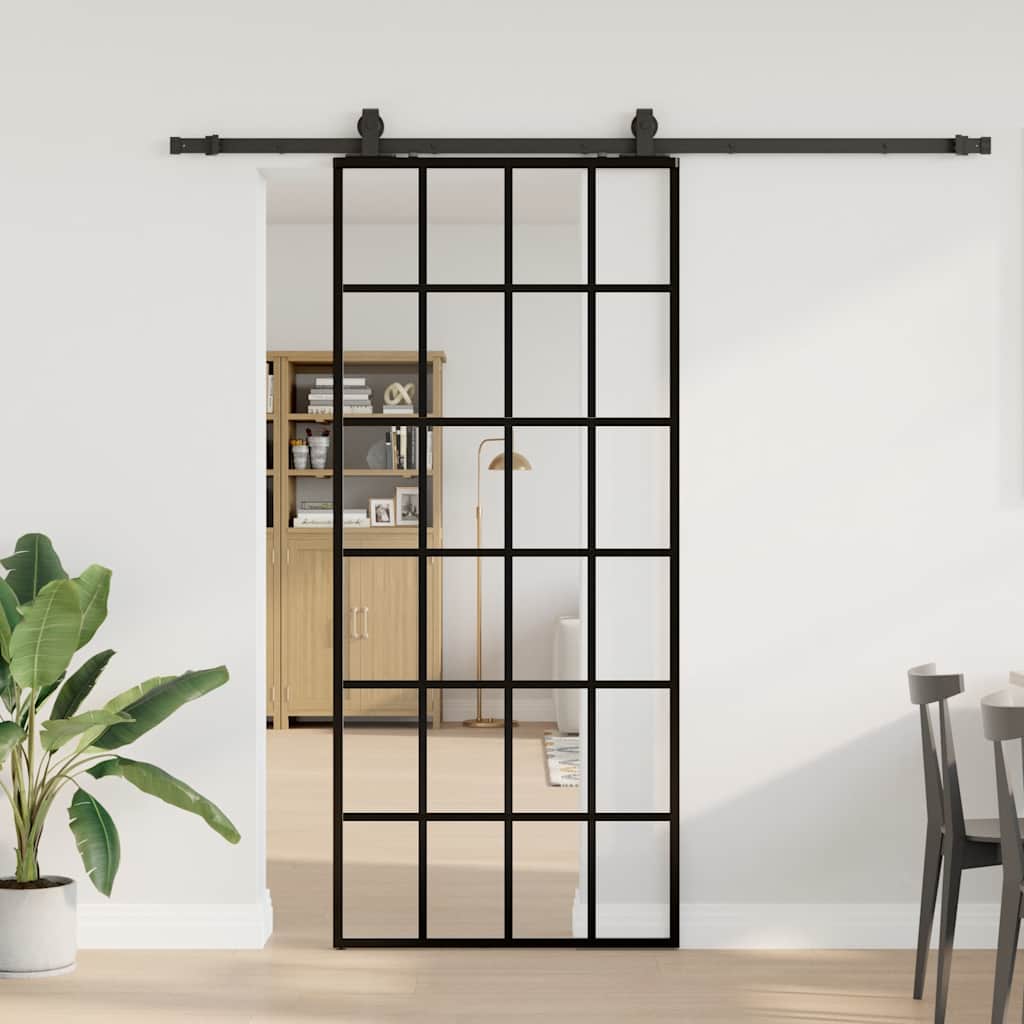 Sliding door with black hardware set 90x205 cm ESG glass 