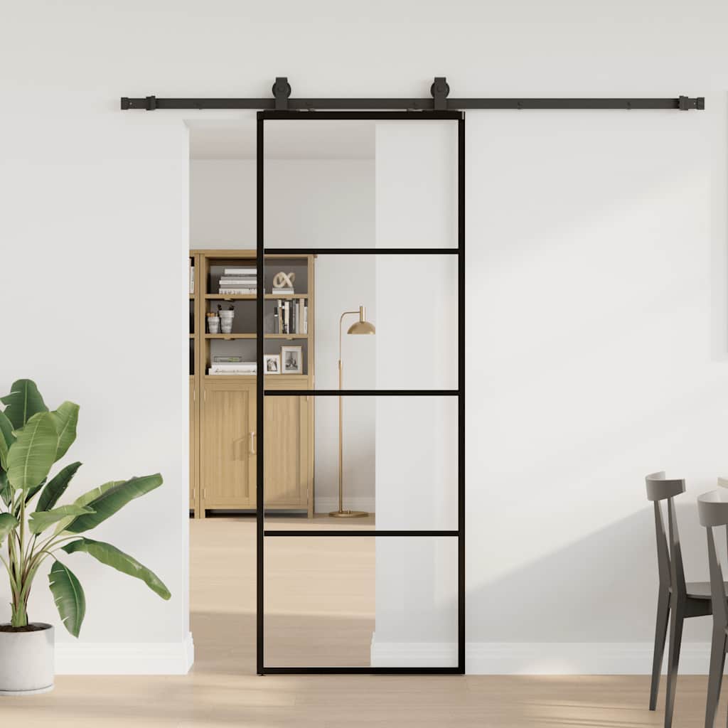 Sliding door with black hardware set 76x205 cm ESG glass 