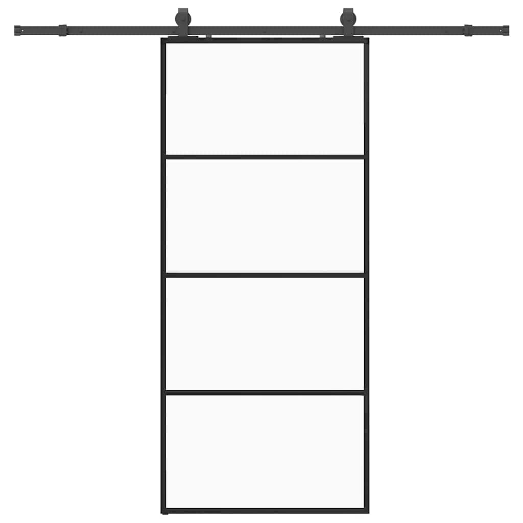 Vetonek Puerta corredera con set herrajes negro 90x205 cm vidrio ESG