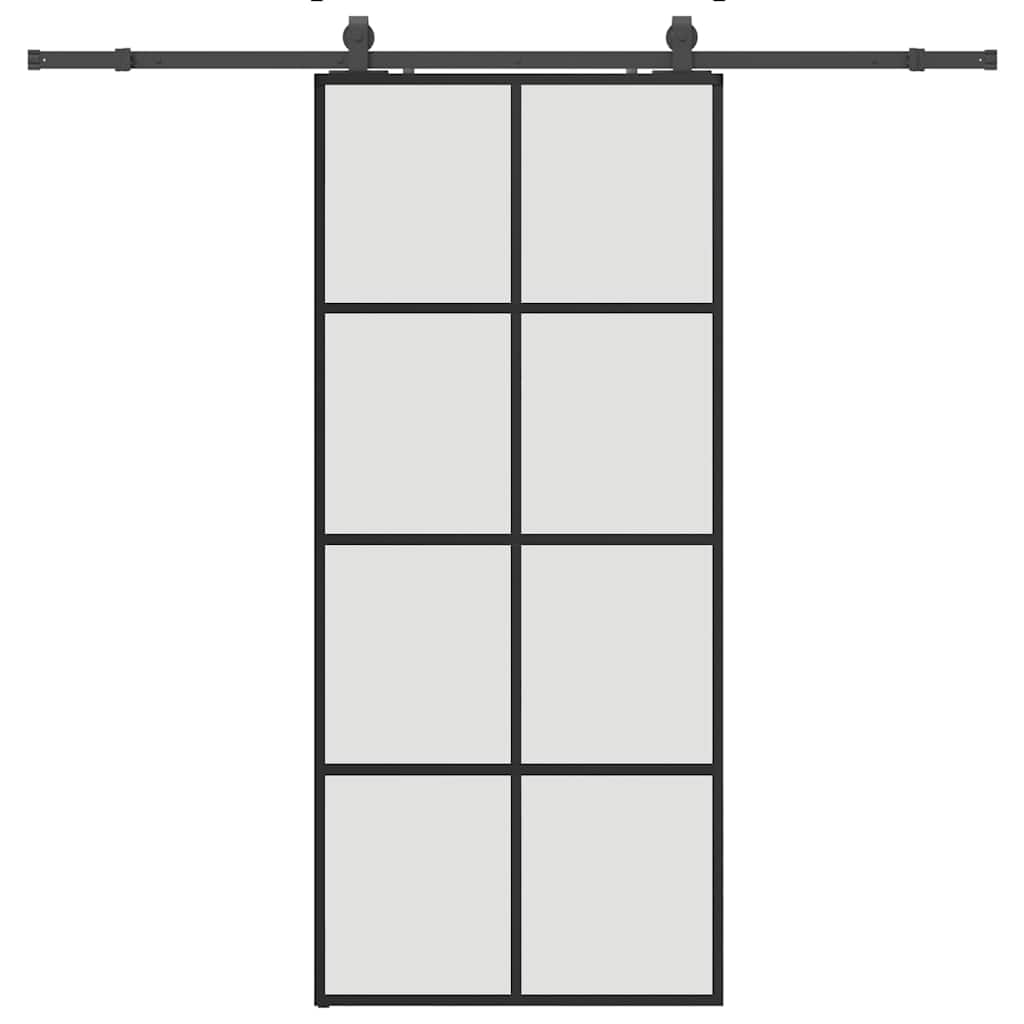 Vetonek Puerta corredera con set herrajes negro 90x205 cm vidrio ESG