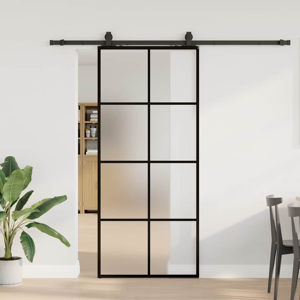 Puerta corredera con set herrajes negro 90x205 cm vidrio esg v5899 Vetonek