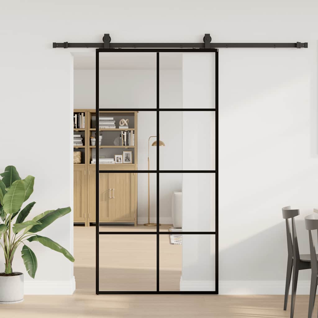 Sliding door hardware set black 102.5x205 cm ESG glass 