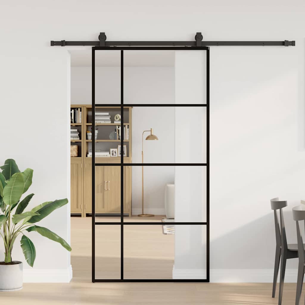 Puerta corredera set herrajes negra 102,5x205 cm esg vidrio v5967 Vetonek