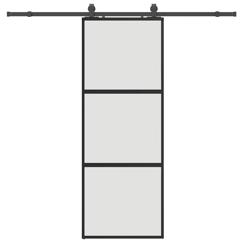 Sliding door with black hardware 76x205 cm tempered glass 