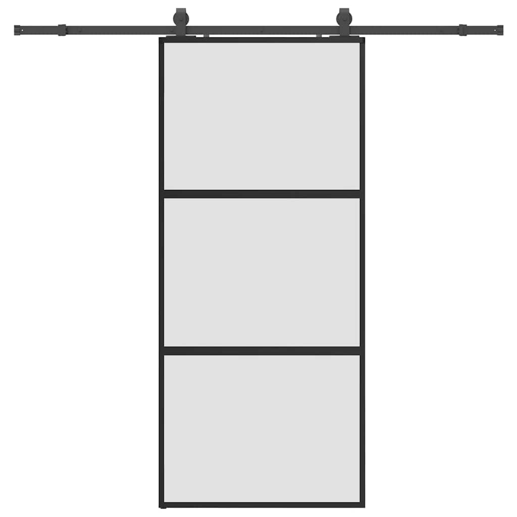 Sliding door with black hardware 90x205 cm tempered glass 