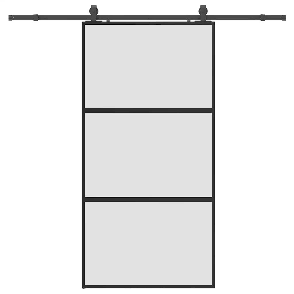 Black sliding door hardware 102.5x205 cm tempered glass 