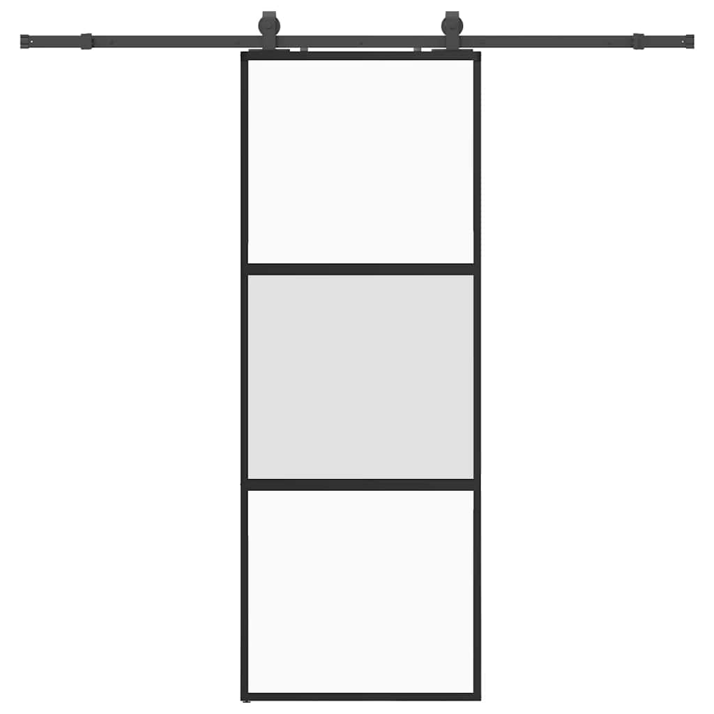 Sliding door with black hardware 76x205 cm tempered glass 