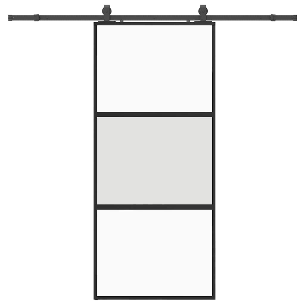 Sliding door with black hardware 90x205 cm tempered glass 