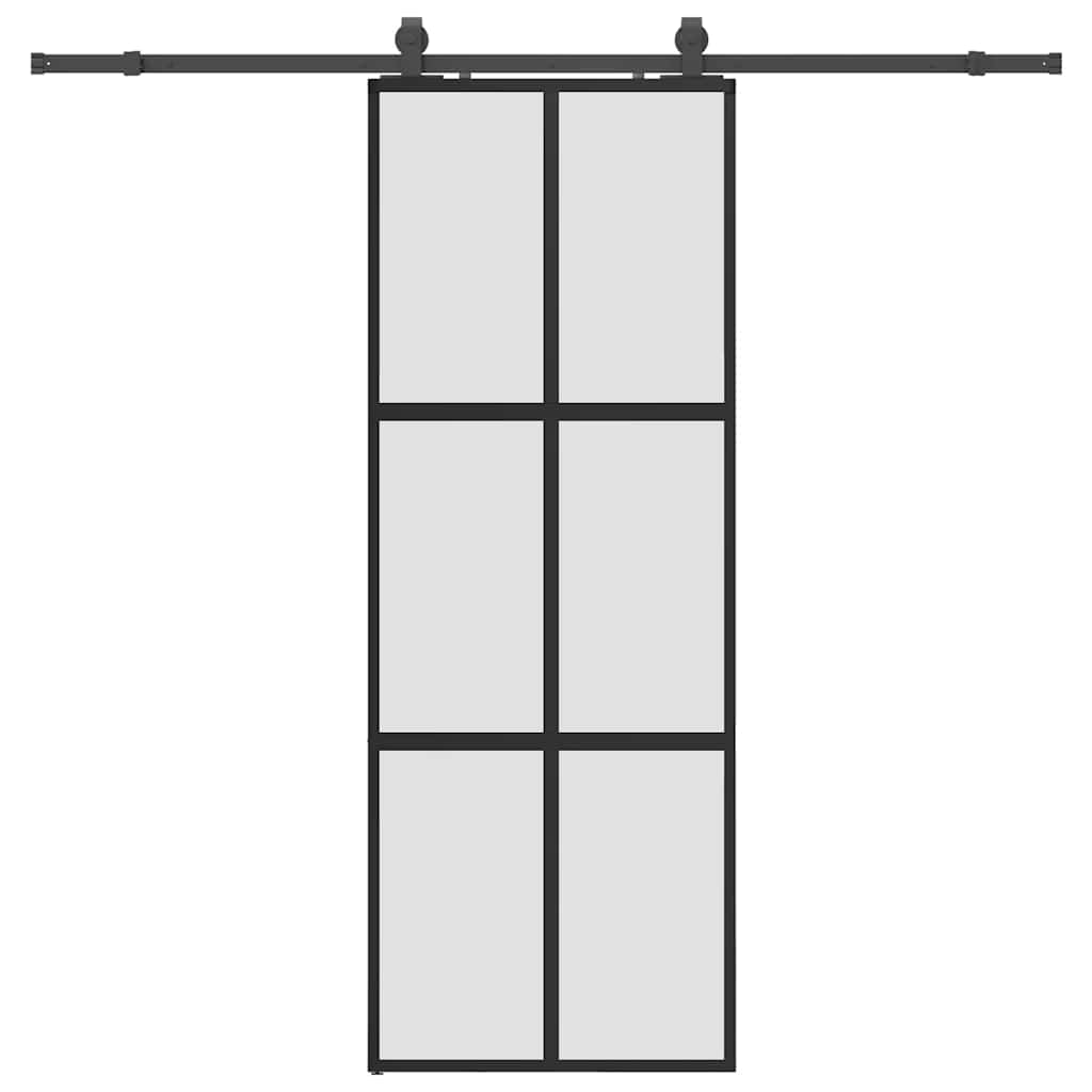 Sliding door with black hardware 76x205 cm tempered glass 