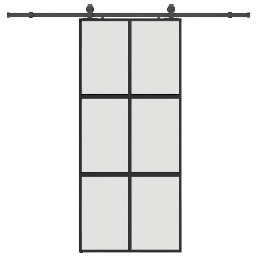 Sliding door with black hardware 90x205 cm tempered glass 