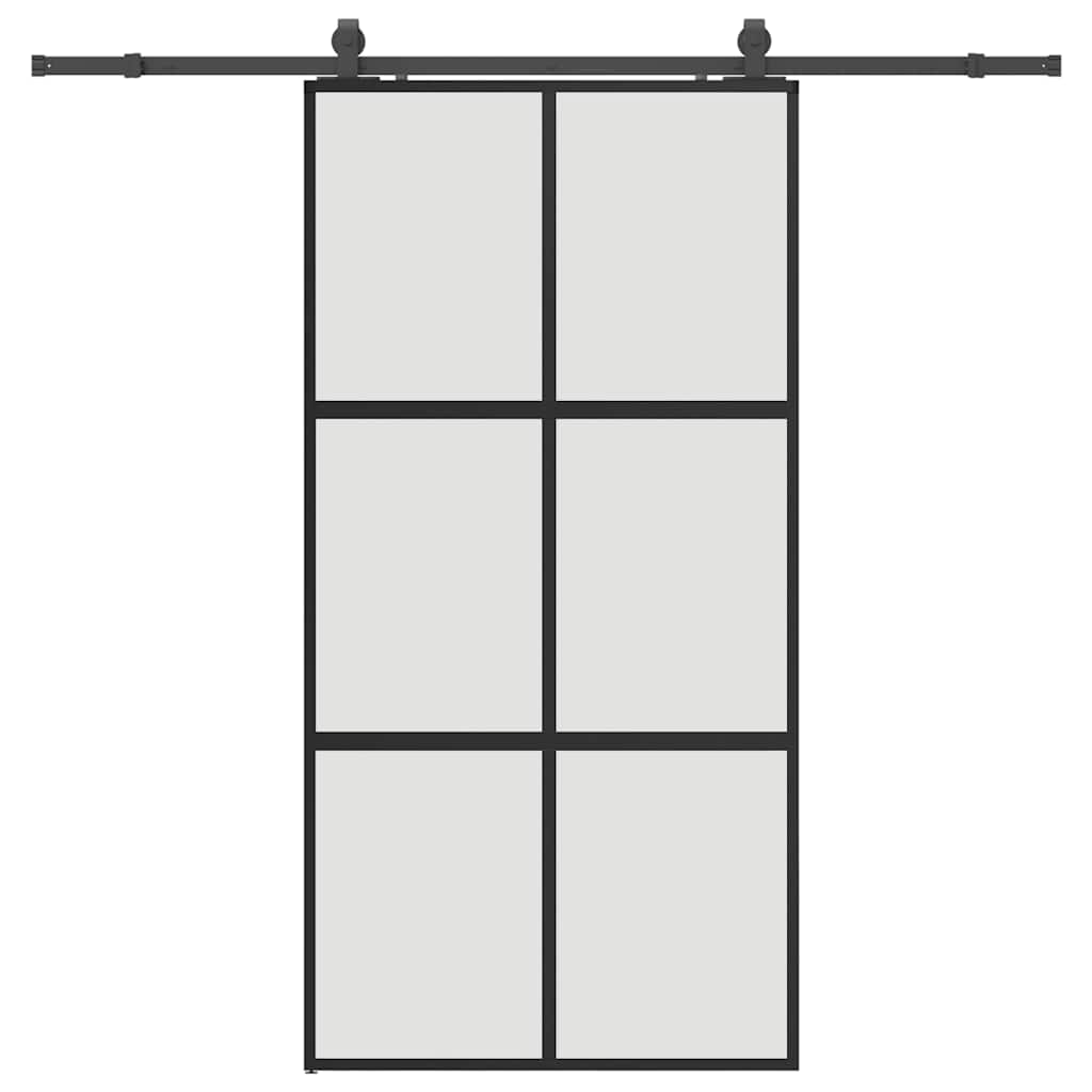 Black sliding door hardware 102.5x205 cm tempered glass 