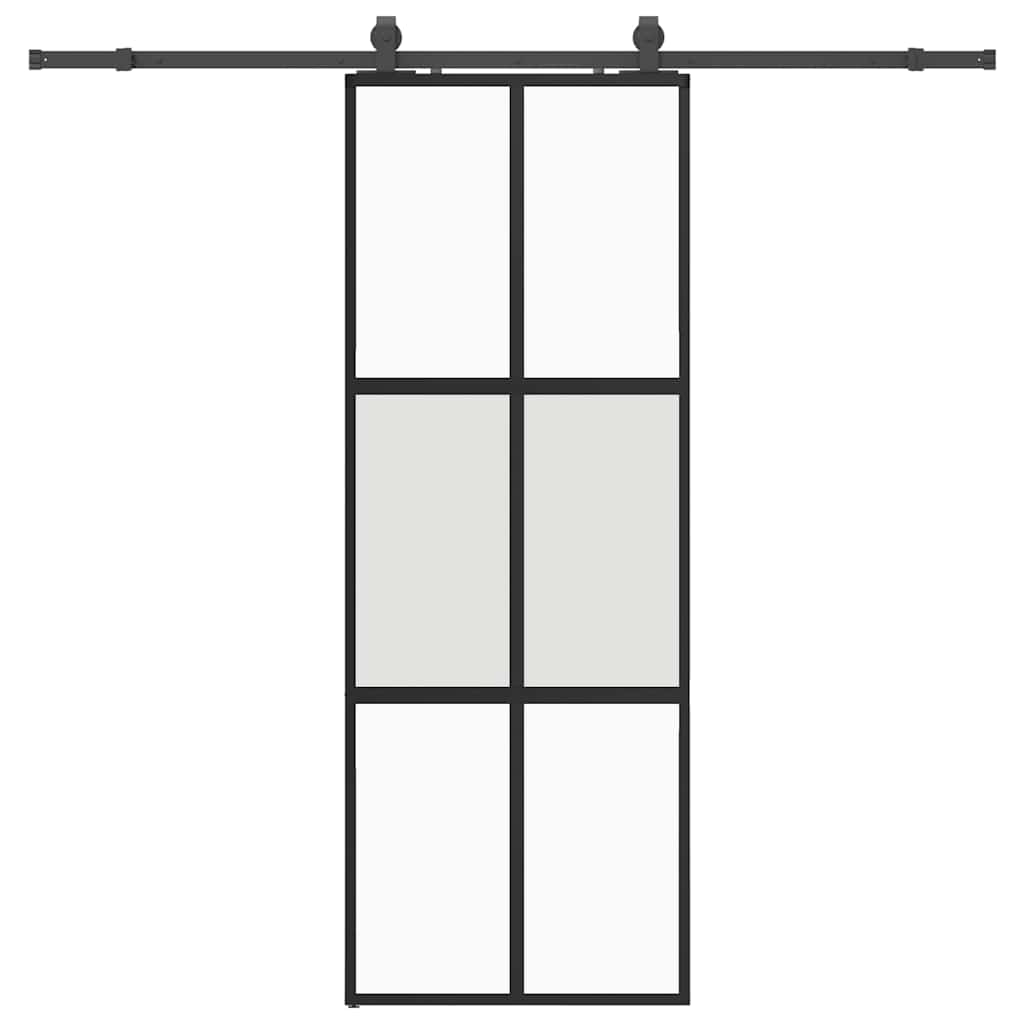 Sliding door with black hardware 76x205 cm tempered glass 