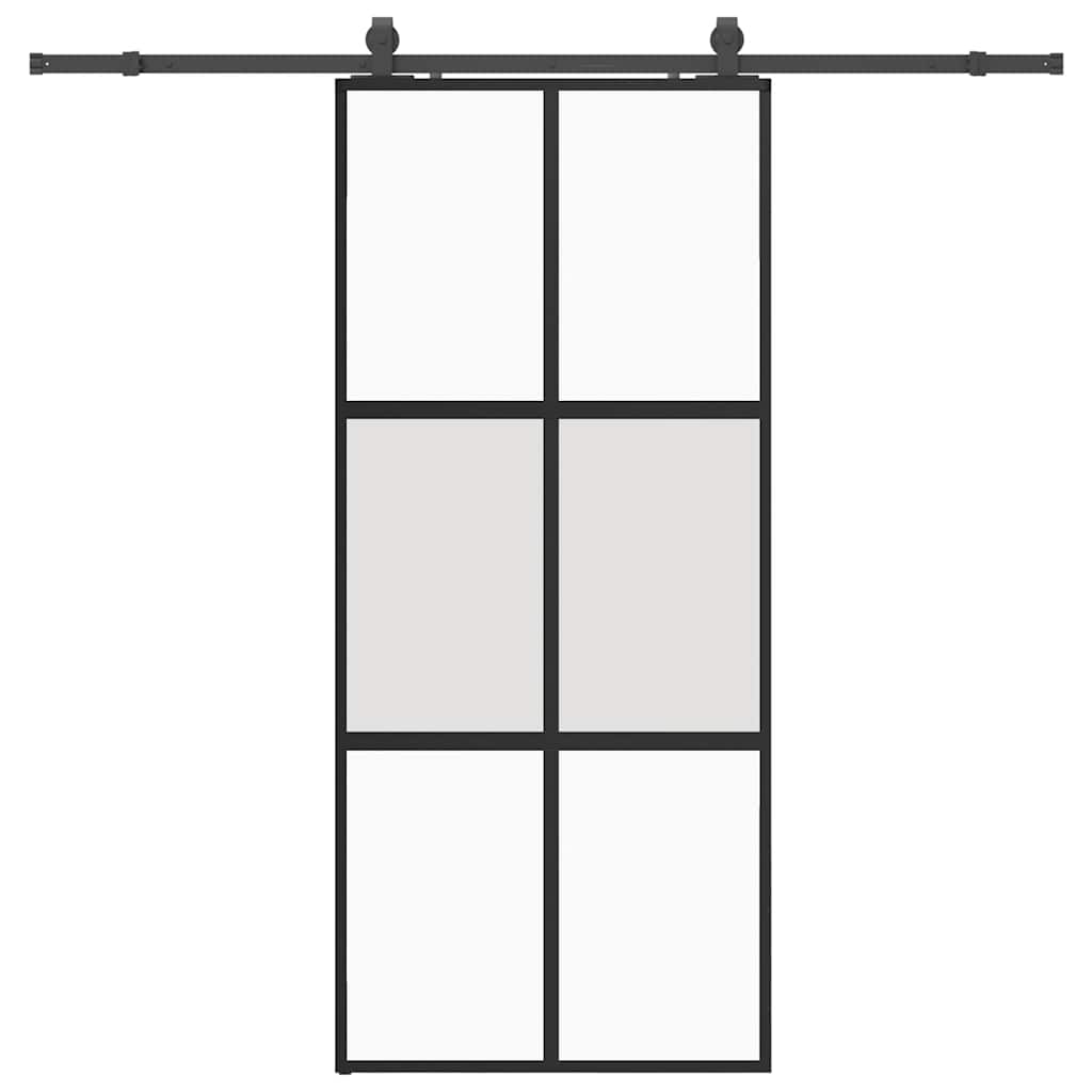 Sliding door with black hardware 90x205 cm tempered glass 