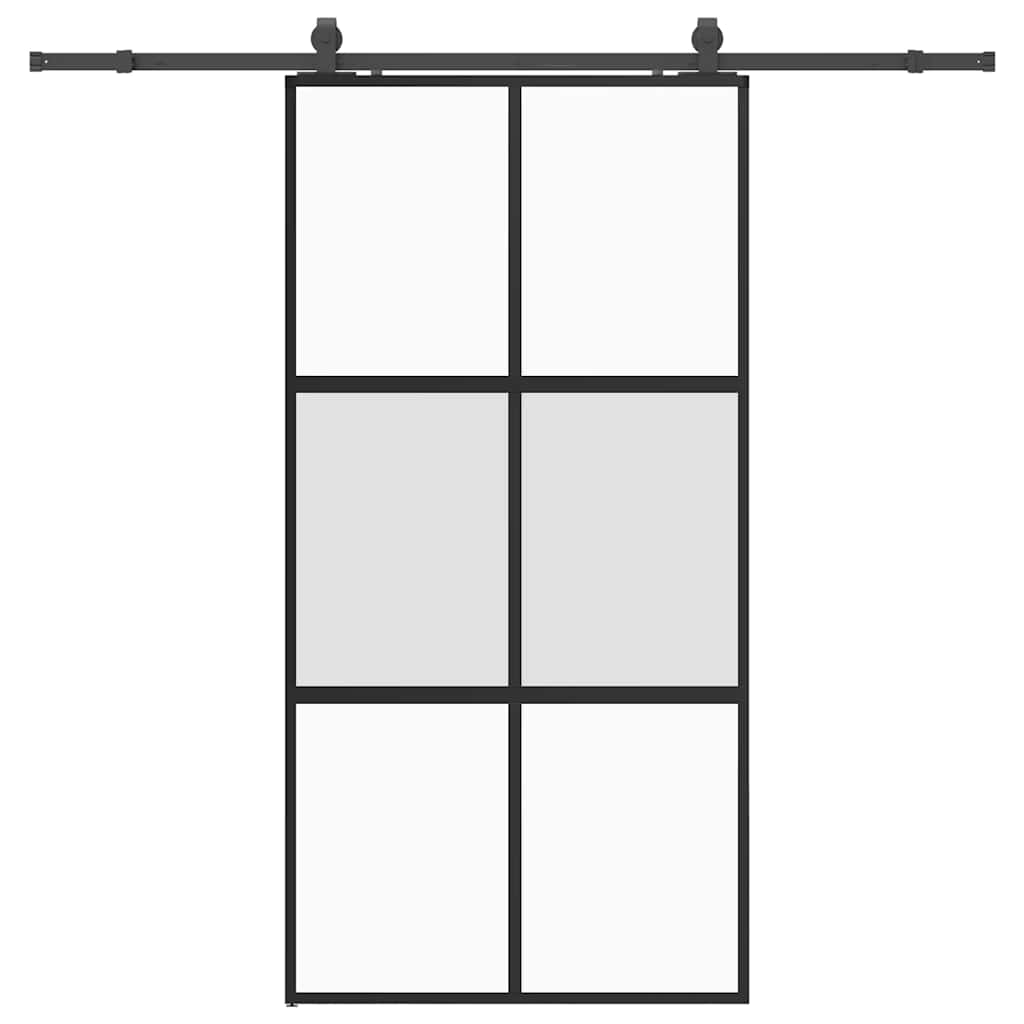 Black sliding door hardware 102.5x205 cm tempered glass 