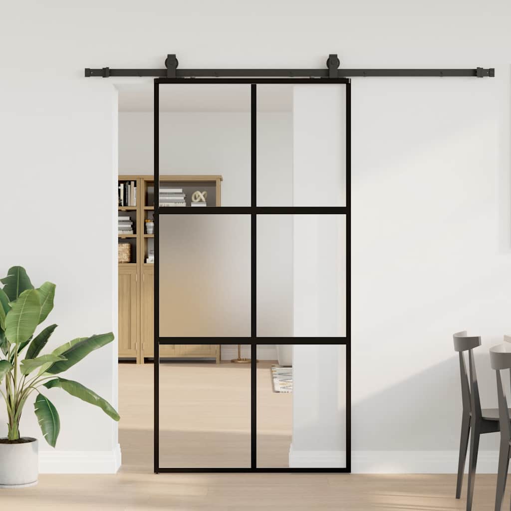 Black sliding door hardware 102.5x205 cm tempered glass 