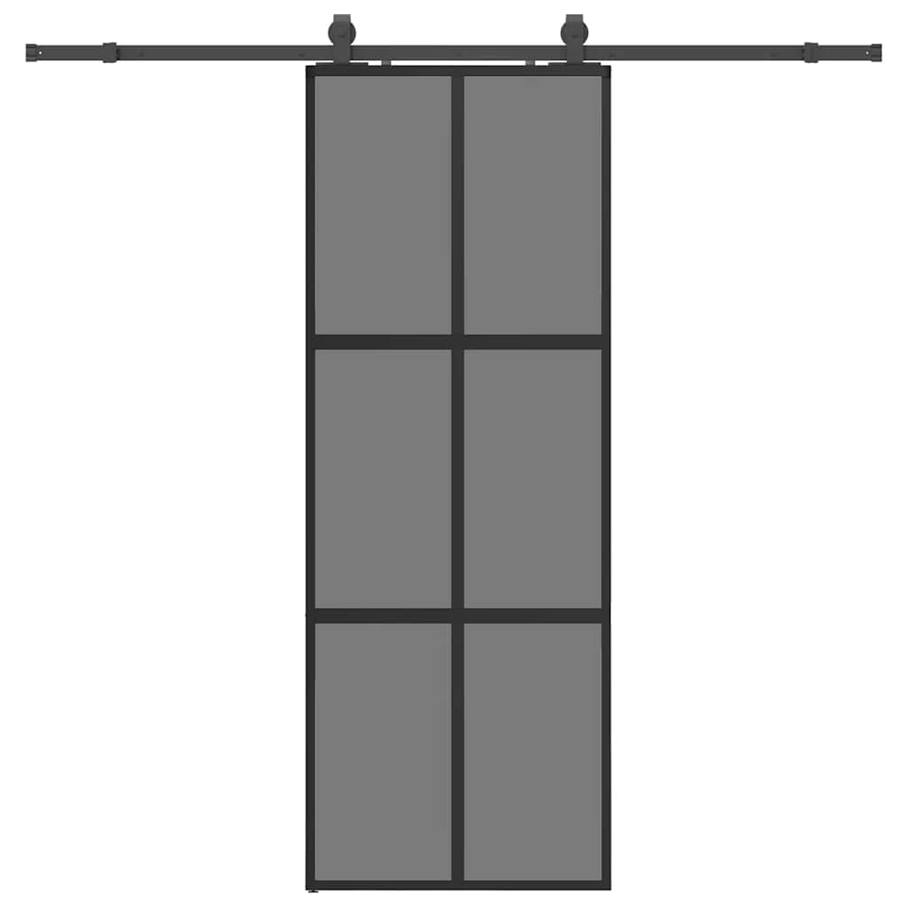 Sliding door with black hardware 76x205 cm tempered glass 