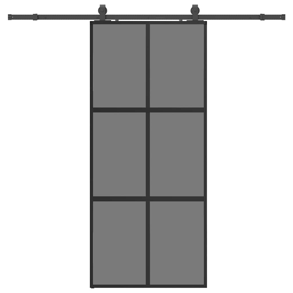 Sliding door with black fittings 90x205 cm tempered glass 