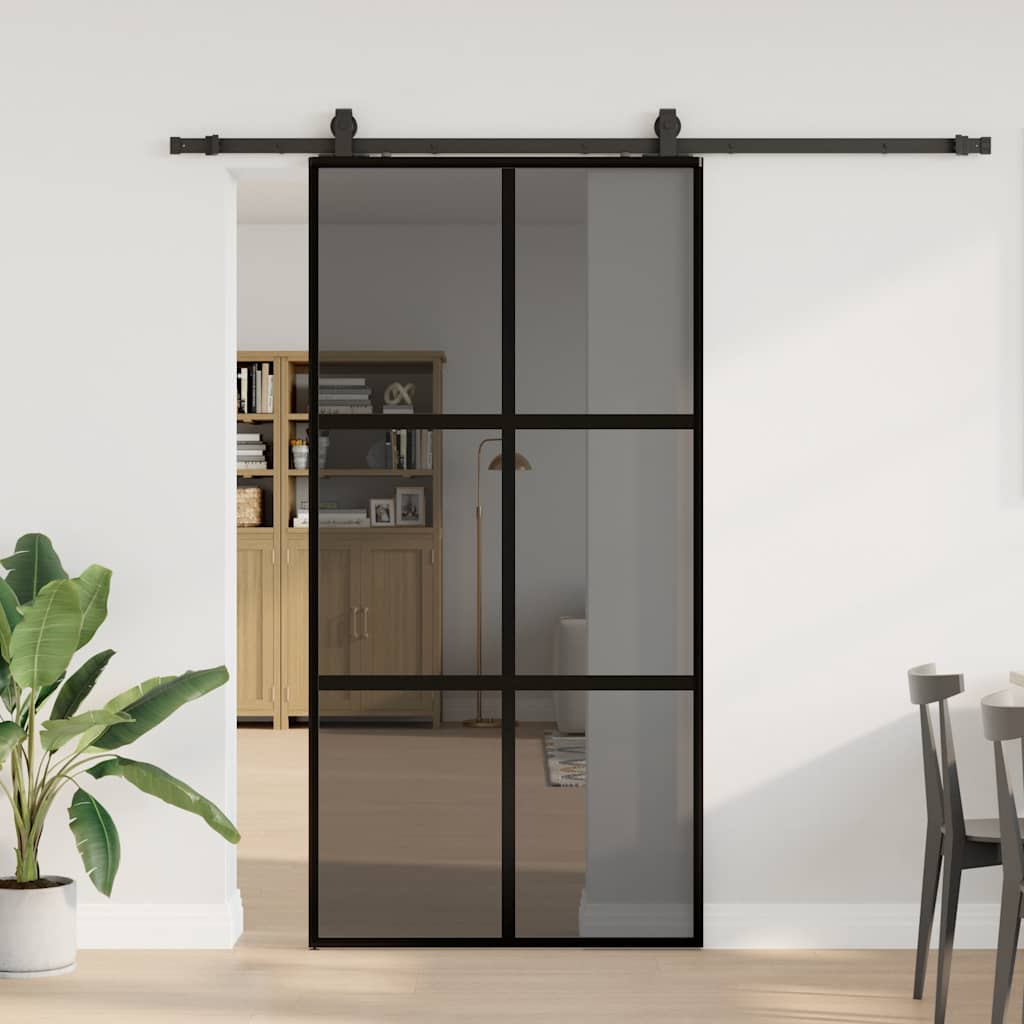 Puerta corredera herrajes negro 102,5x205 cm vidrio templado v6124 Vetonek