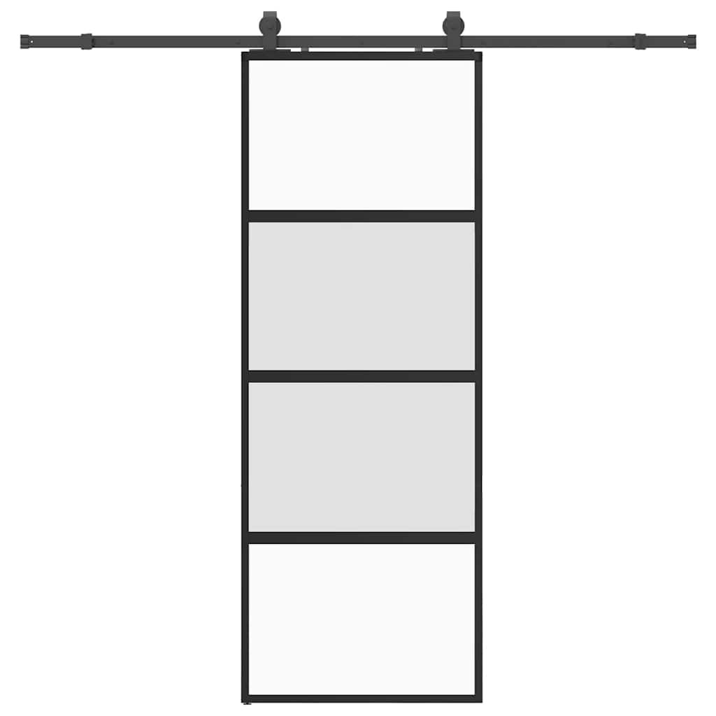 Sliding door with black hardware 76x205 cm tempered glass 