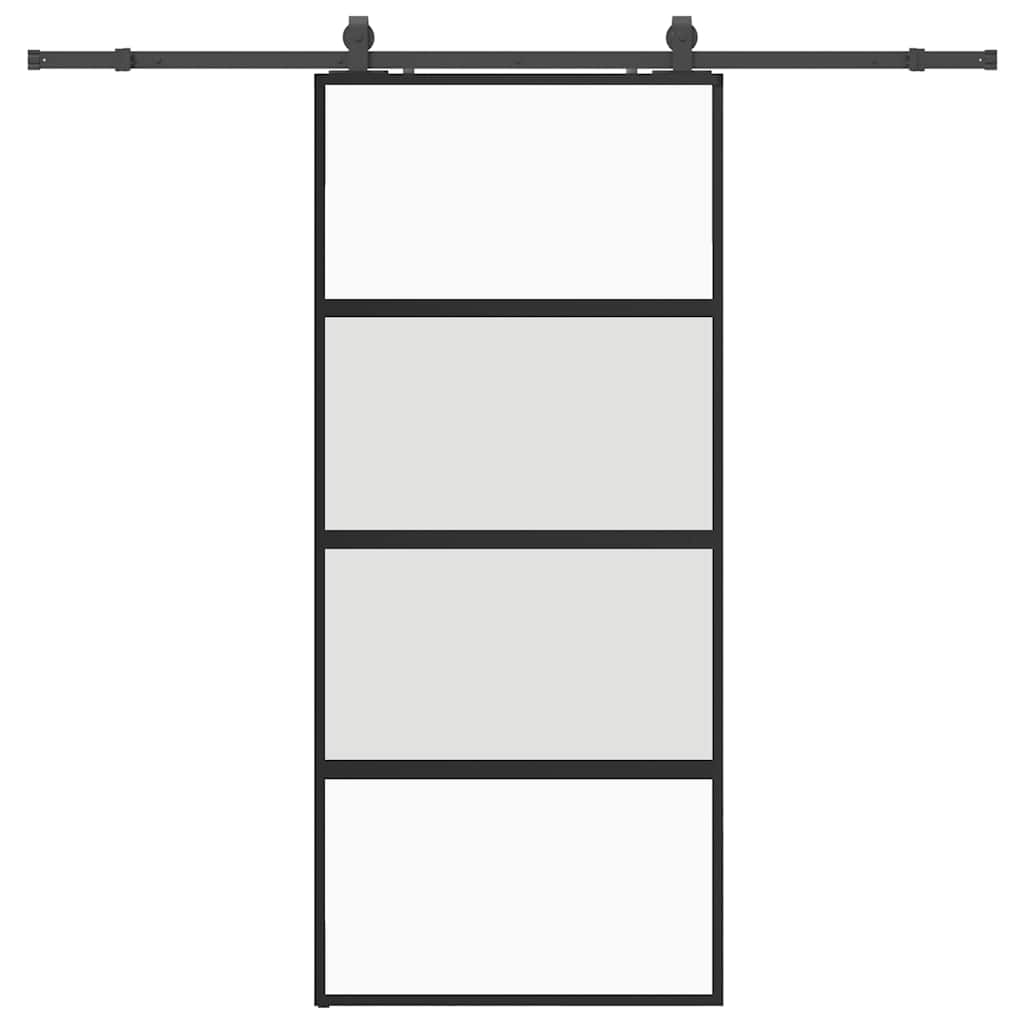Sliding door with black hardware 90x205 cm tempered glass 