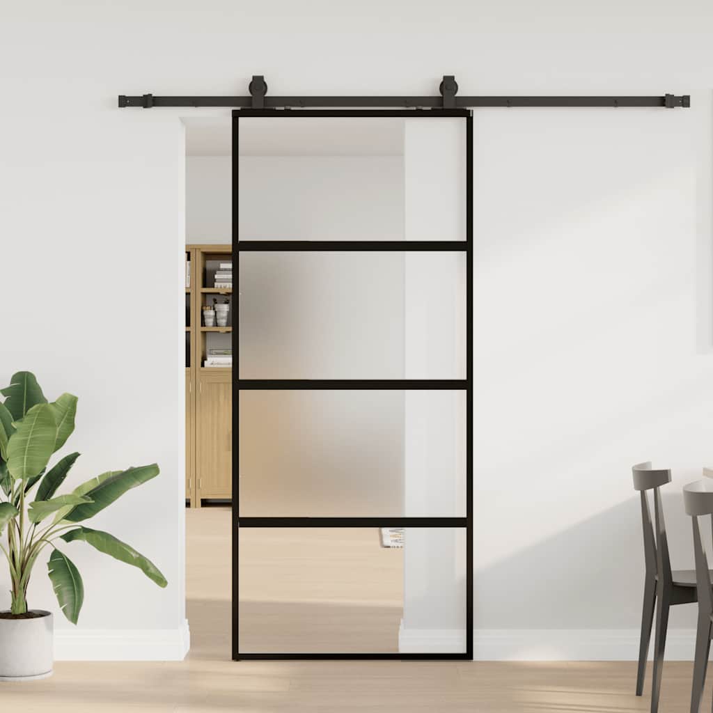 Sliding door with black hardware 90x205 cm tempered glass 