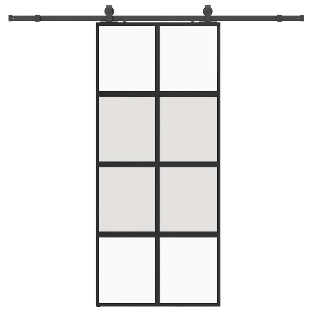 Puerta corredera con herrajes negro 90x205 cm vidrio templado